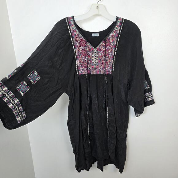 Kyla Seo Black Purple Embroidered Festival Boho Peasant Blouse Tunic Size Medium - Picture 1 of 6